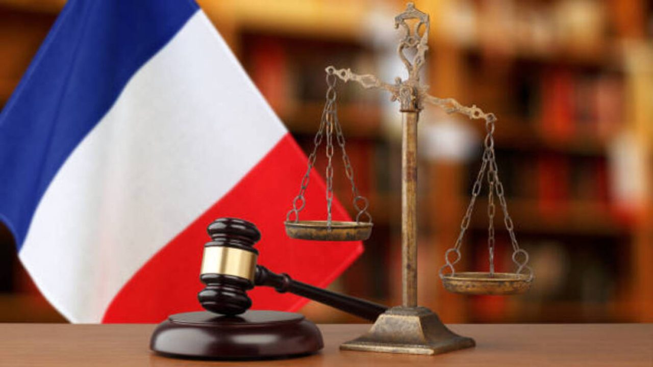 Gavel And Scales Of Justice and National flag of France Gavel And Scales Of Justice and National flag of France