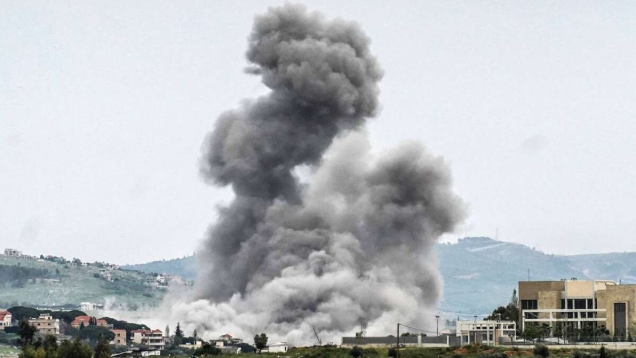 Smoke rises from targeted areas in the town of Nabatîye al-Faouqa in Lebanons Nabatieh Province, following an airstrike on April 26, 2026. Lebanon was drawn into the Middle East war on March 2 when Tehran-backed militant group Hezbollah launched attacks on Israel to avenge the killing of the Iranian leader. Israel has responded with broad strikes across Lebanon and a ground offensive. (Photo by Abbas Fakih / AFP)