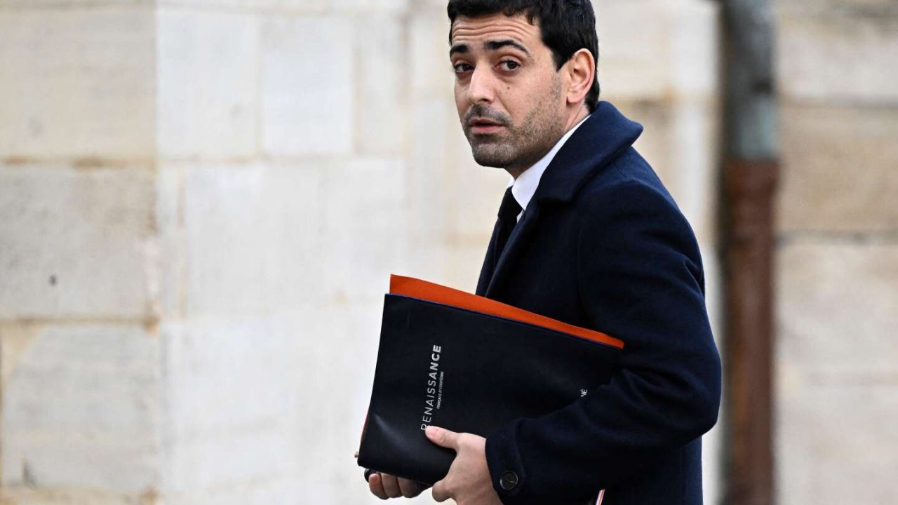 (FILES) French ruling liberal party Renaissance general secretary Stephane Sejourne arrives for a meeting with French President gathering several French political party leaders in the Paris suburban city of Saint-Denis on November 17, 2023. Stephane Sejourne was appointed on January 11, 2024, as France's newly-named Minister of Foreign Affairs, as part of a cabinet reshuffle following Gabriel Attal's appointment as France's Prime Minister on January 9. (Photo by JULIEN DE ROSA / AFP)