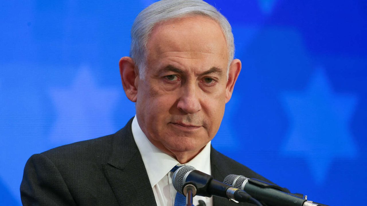 FILE PHOTO: Israeli Prime Minister Benjamin Netanyahu addresses the Conference of Presidents of Major American Jewish Organizations, amid the ongoing conflict between Israel and the Palestinian Islamist group Hamas, in Jerusalem, February 18, 2024. REUTERS/Ronen Zvulun/File Photo