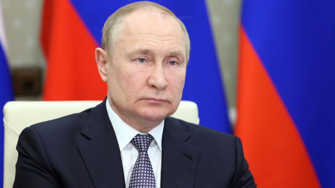 Russian President Vladimir Putin attends a BRICS Plus session involving the leaders of several invited states during the 14th BRICS summit - in virtual format via a video call at the Novo-Ogarevo state residence, outside Moscow, Russia on June 24, 2022. (Photo by Mikhail Metzel / Sputnik / AFP) (Photo by MIKHAIL METZEL/Sputnik/AFP via Getty Images)