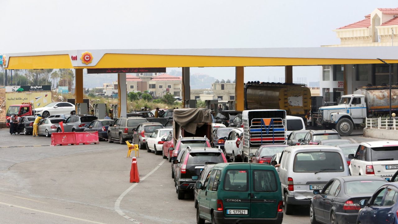 Cars stand in line at a gasoline station as they wait to fuel up in Jiyeh, Lebanon May 10, 2021. Picture taken May 10, 2021. REUTERS/Aziz Taher
