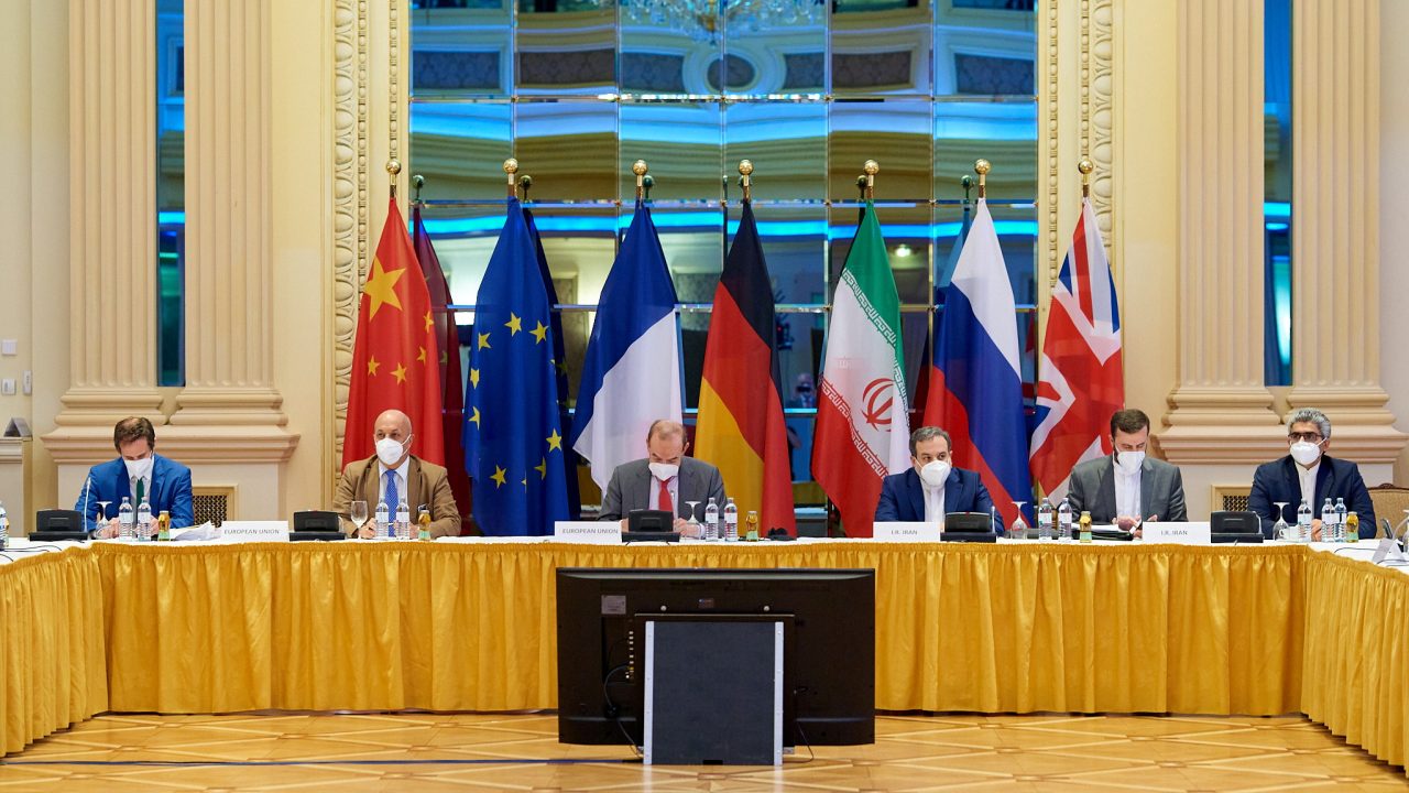 European External Action Service (EEAS) Deputy Secretary General Enrique Mora and Iranian Deputy at Ministry of Foreign Affairs Abbas Araghchi wait for the start of talks on reviving the 2015 Iran nuclear deal in Vienna, Austria June 20, 2021. EU Delegation in Vienna/Handout via REUTERS  THIS IMAGE HAS BEEN SUPPLIED BY A THIRD PARTY.