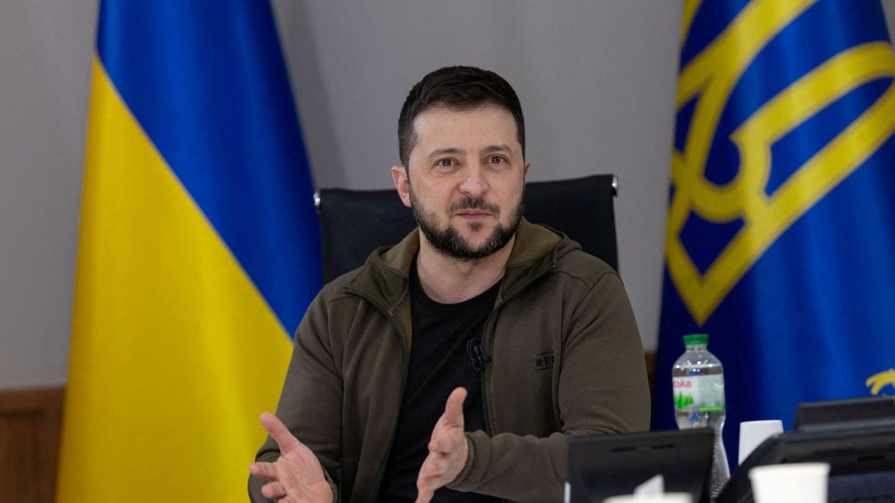 Ukraine's President Volodymyr Zelenskiy attends an interview for the representatives of Ukrainian media, as Russia's attack on Ukraine continues, in Kyiv, Ukraine April 4, 2022. Picture taken April 4, 2022. Ukrainian Presidential Press Service/Handout via REUTERS ATTENTION EDITORS - THIS IMAGE HAS BEEN SUPPLIED BY A THIRD PARTY.