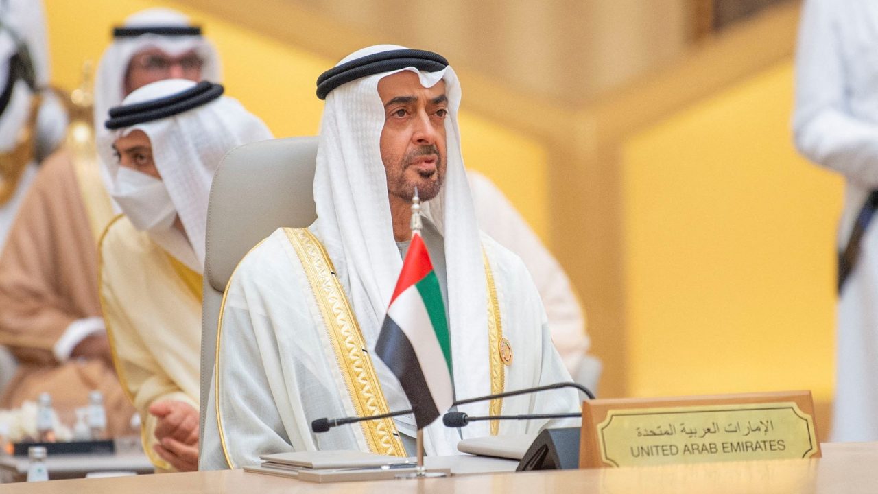 UAE President Sheikh Mohammed bin Zayed al-Nahyan attends the Jeddah Security and Development Summit in Jeddah, Saudi Arabia, July 16, 2022. Bandar Algaloud/Courtesy of Saudi Royal Court/Handout via REUTERS ATTENTION EDITORS - THIS PICTURE WAS PROVIDED BY A THIRD PARTY