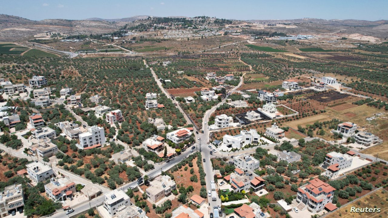 A view of Palestinian town of Turmus Ayya where Israeli settlers torched houses, near Ramallah, in the Israeli-occupied West Bank June 23, 2023. REUTERS/Ammar Awad