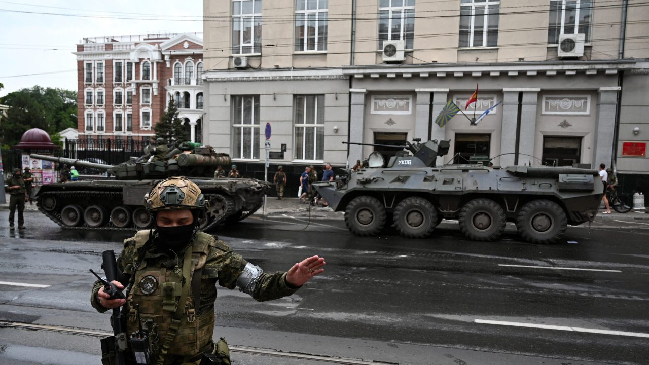 Wagner fighters deployed in Rostov-on-Don Fighters of Wagner private mercenary group are deployed in a street near the headquarters of the Southern Military District in the city of Rostov-on-Don, Russia, June 24, 2023. REUTERS/Stringer
