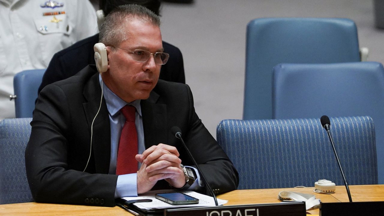 Israel's Ambassador to the United Nations Gilad Erdan attends a meeting of the Security Council on the conflict between Israel and Hamas, at U.N. headquarters in New York, U.S., October 25, 2023. REUTERS/David 'Dee' Delgado