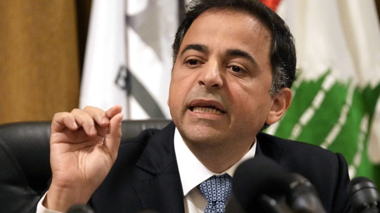 Incoming interim governor Wassim Mansouri, speaks during a press conference at the Lebanese Central Bank building, in Beirut, Lebanon, Friday, Aug. 25, 2023.  Mansouri called on the country’s political class Friday to quickly implement economic and financial reforms warning that the central bank will not lend money to the state and does not plan to print money to cover the huge budget deficit in what would worsen inflation. (AP Photo/Hussein Malla)