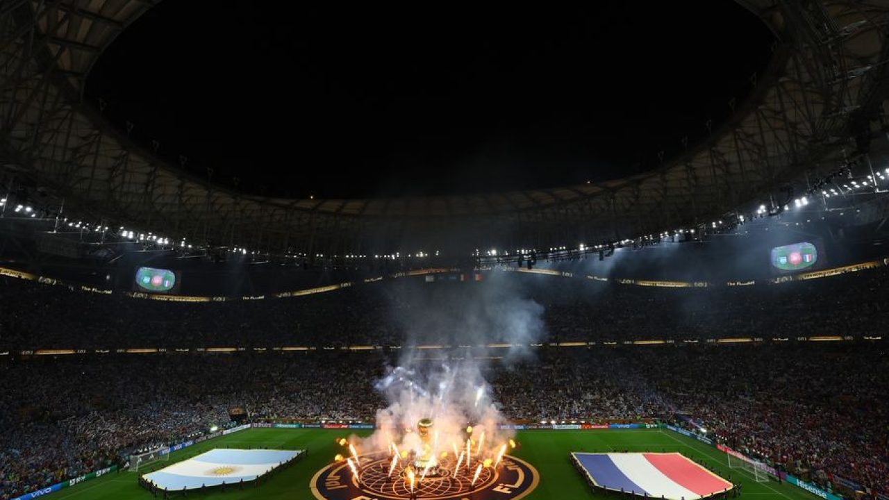 Soccer Football - FIFA World Cup Qatar 2022 - Final - Argentina v France - Lusail Stadium, Lusail, Qatar - December 18, 2022 Fireworks  before the match REUTERS/Paul Childs