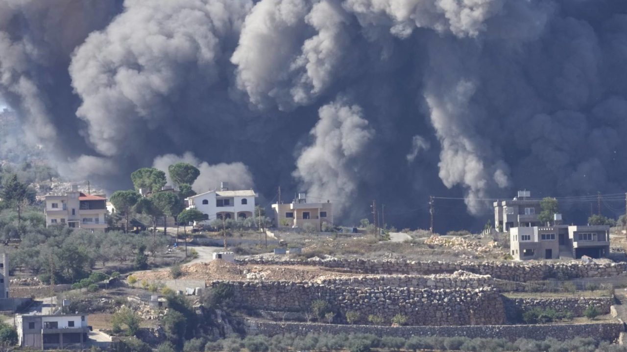 Black smoke rises from an Israeli airstrike on the outskirts of Aita al-Shaab, a Lebanese border village with Israel in south Lebanon, Saturday, Nov. 4, 2023. The Lebanon-Israel border has been the site of regular clashes between Israeli forces on one side and Hezbollah and Palestinian armed groups on the other since the beginning of the Israel-Hamas war. (AP Photo/Hussein Malla)