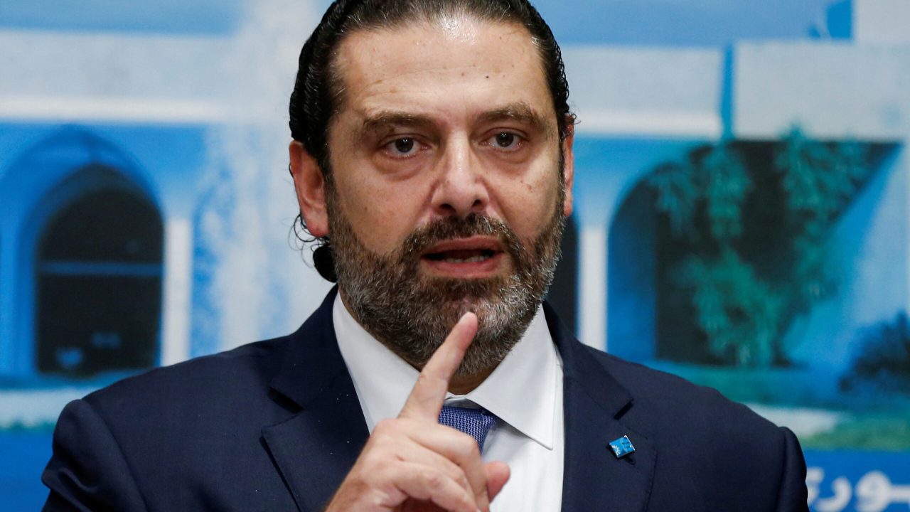 FILE PHOTO: Lebanon's Prime Minister Saad al-Hariri speaks during a news conference after a cabinet session at the Baabda palace, Lebanon October 21, 2019. REUTERS/Mohamed Azakir/File Photo