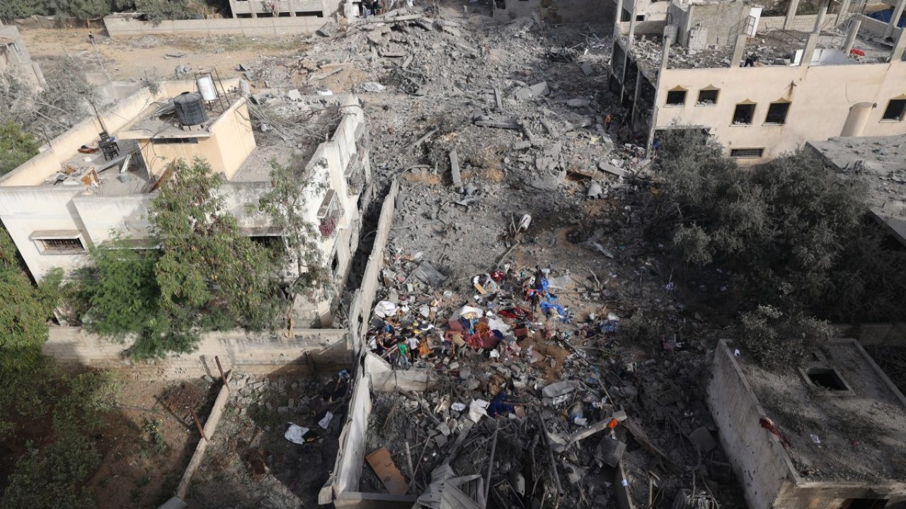 This picture shows the rubble of a residential house in Deir el-Balah in the central Gaza Strip on July 1, 2025, following overnight Israeli strikes as the war between the Palestinian Hamas militant and Israel continues. (Photo by Eyad BABA / AFP)