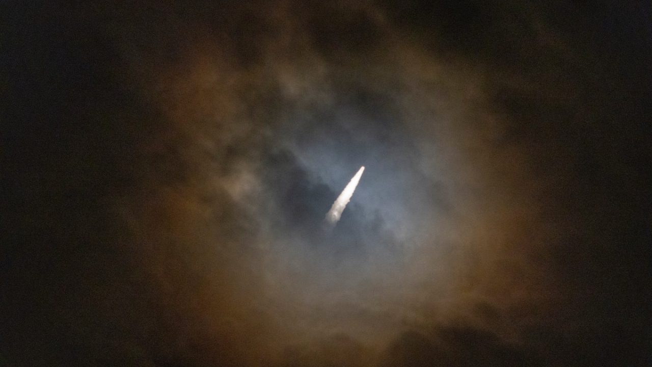 This photograph shows the launching by Arianespace of the rocket VEGA C from the Guiana Space Centre in Kourou, French Guiana, on July 25, 2025, carrying the CO3D of Airbus Defence and MicroCarb of CNES satellites. (Photo by Ronan LIETAR / AFP)
