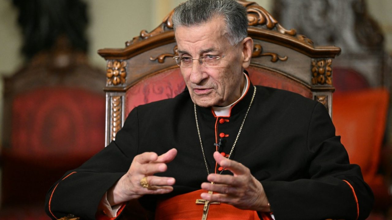 Lebanon's Maronite patriarch, Cardinal Beshara Rai, speaks during an interview with AFP at the Maronite Patriarchate in Bkerke, north of Beirut, on October 15, 2025. Pope Leo XIV will travel to Turkey and Lebanon in a six-day trip beginning late November, his first since becoming head of the Catholic Church, the Vatican said earlier this month. (Photo by Joseph EID / AFP)