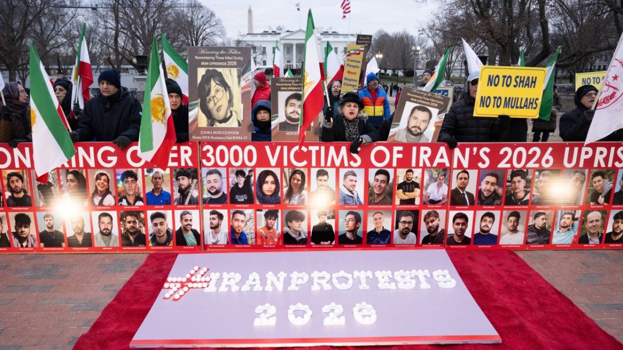 Iranian Americans hold a rally and vigil in honor of the thousands of protesters killed in Iran and to call on policymakers to support the people of the country, outside the White House in Washington, DC, January 16, 2026. (Photo by SAUL LOEB / AFP)