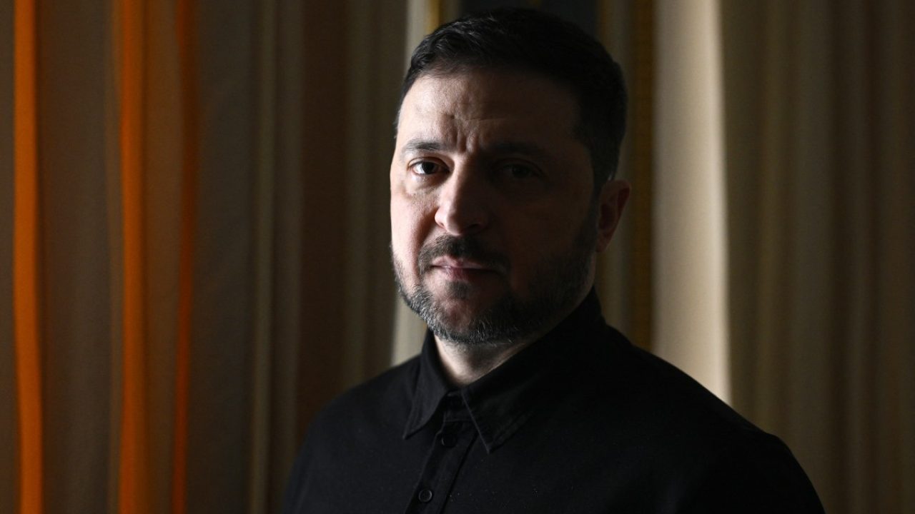 Ukraine's President Volodymyr Zelensky poses during a photo session on the sidelines of an interview with AFP journalists in Kyiv on February 20, 2026, amid the Russian invasion of Ukraine. AFP has conducted an exclusive interview with Zelensky who spoke at length, as Ukraine prepares to enter its fifth year of war. (Photo by Genya SAVILOV / AFP)