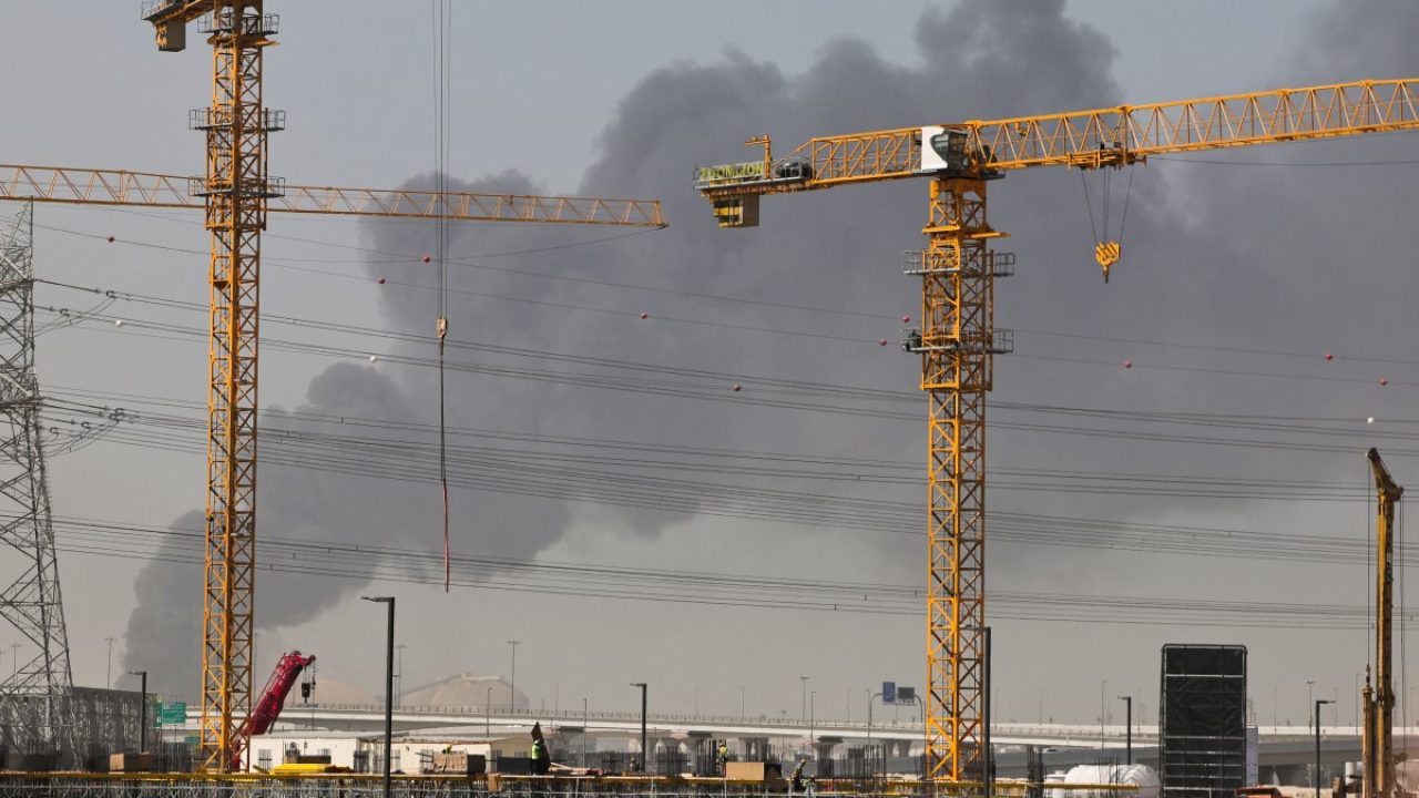 A plume of smoke rises from the port of Jebel Ali following a reported Iranian strike in Dubai on March 1, 2026. Ayatollah Ali Khamenei, Iran's supreme leader since 1989 and sworn enemy of the West, was killed in the opening salvo of a massive US and Israeli attack, sparking a new wave of retaliatory missile strikes from Tehran on March 1. (Photo by Fadel SENNA / AFP)