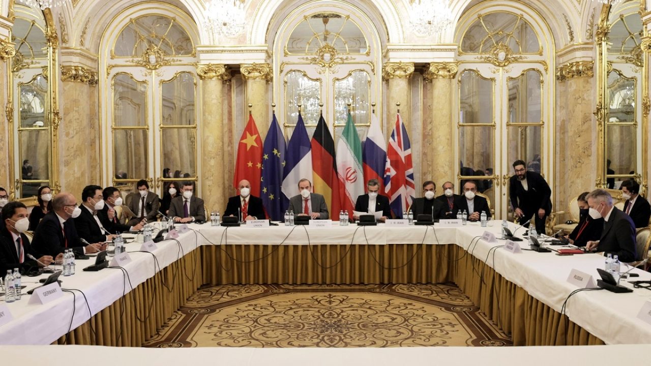 Deputy Secretary General of the European External Action Service (EEAS) Enrique Mora and Iran's chief nuclear negotiator Ali Bagheri Kani and delegations wait for the start of a meeting of the JCPOA Joint Commission in Vienna, Austria December 17, 2021. EU Delegation in Vienna/EEAS/Handout via REUTERS ATTENTION EDITORS - THIS PICTURE WAS PROVIDED BY A THIRD PARTY