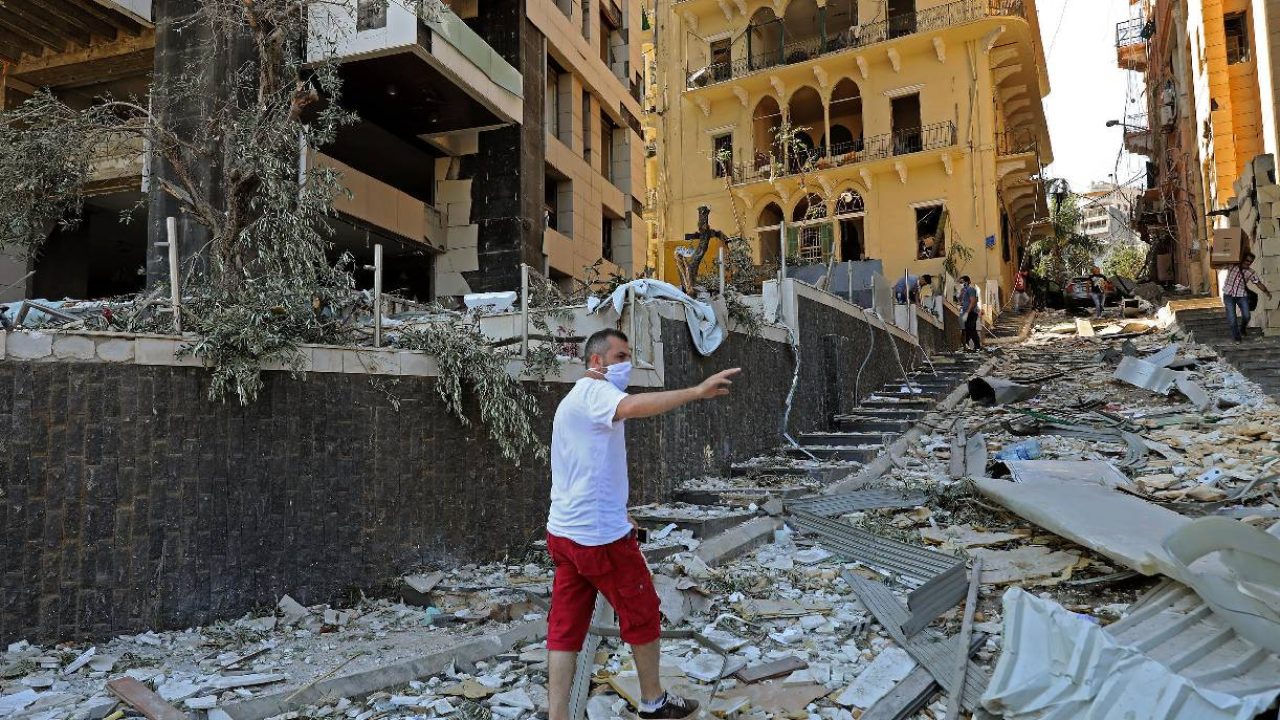 Damaged buildings in Beirut