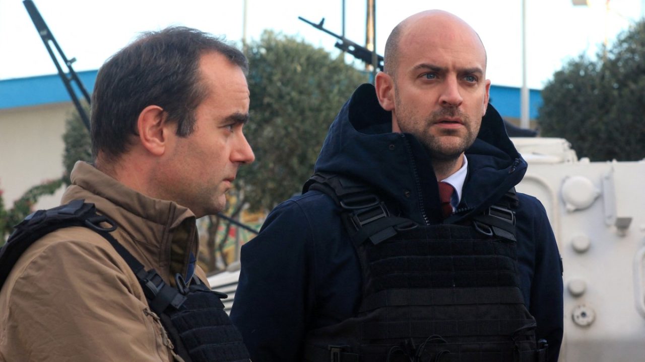 France's Foreign Minister Jean-Noel Barrot (R) and Defence Minister Sebastien Lecornu visit the French battalion in UNIFIL, in the southern Lebanese village of Deir Kifa, on December 31, 2024. (Photo by MAHMOUD ZAYYAT / AFP)