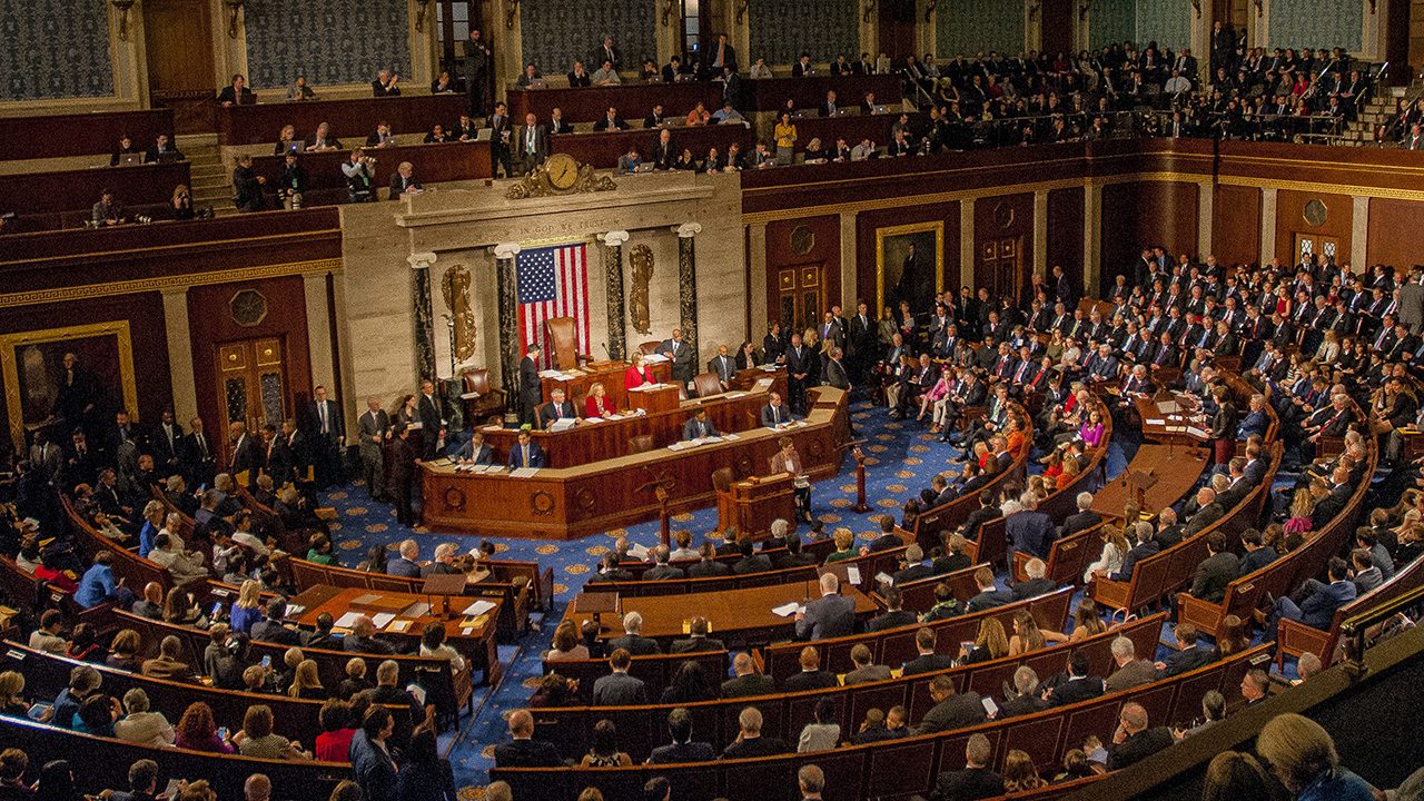 View, from the balcony, of congressmen and congresswomen on the house floor as the 115th Congress is called into session on its opening day, Washington DC, January 3, 2017. (Photo by Mark Reinstein/Corbis via Getty Images)