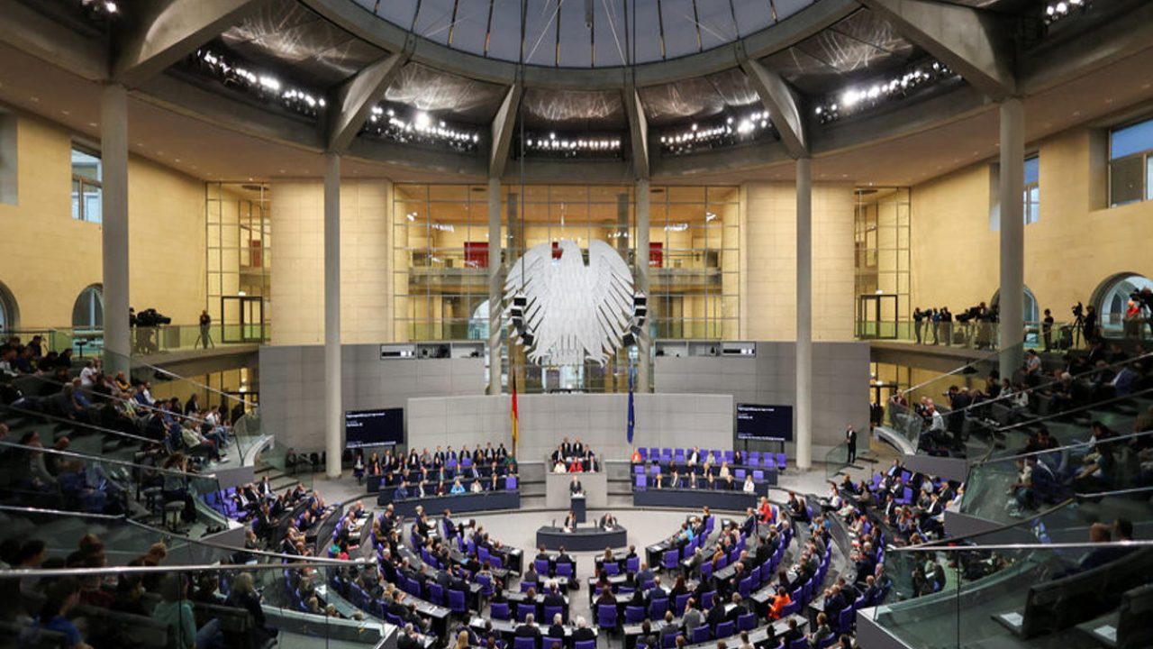 German Chancellor Olaf Scholz delivers a government statement on Israel during a lower house of parliament Bundestag session in Berlin, Germany, October 12, 2023. REUTERS/Liesa Johannssen