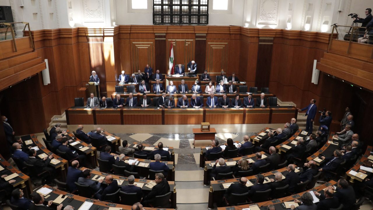 Lebanon's parliament convenes during the first session of the newly-elected assembly at its headquarters in the capital Beirut on May 31, 2022. (Photo by ANWAR AMRO / AFP) (Photo by ANWAR AMRO/AFP via Getty Images)