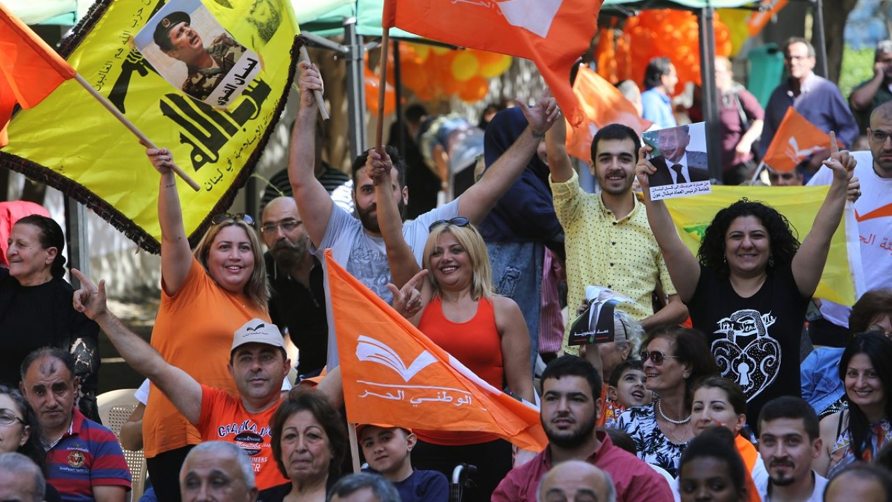 Supporters of the Free Patriotic Movementand Hezbollah  Celebrate the election of their leader MP Michel Aoun in his hometown Haret Hreik in Beirut southern suburb on October 31, 2016.