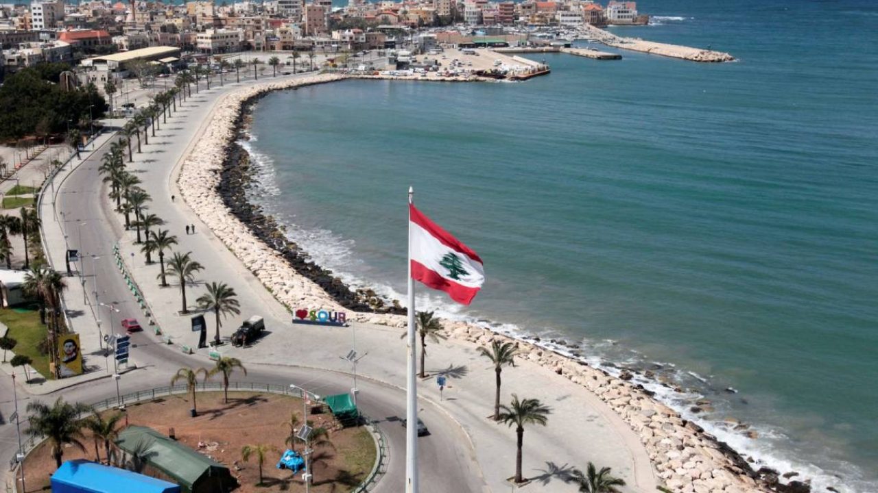 Lebanese flag over tyre