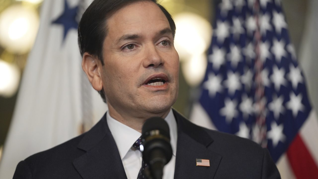 Secretary of State Marco Rubio speaks after being sworn in by Vice President JD Vance in the Vice Presidential Ceremonial Office in the Eisenhower Executive Office Building on the White House campus, Tuesday, Jan. 21, 2025, in Washington. (AP Photo/Evan Vucci)