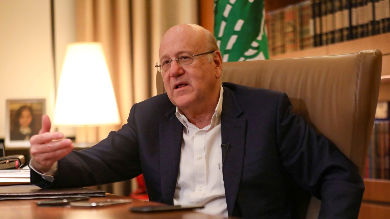 Lebanese Prime Minister Najib Mikati speaks during an interview with Reuters at the government palace in Beirut Lebanese Prime Minister Najib Mikati speaks during an interview with Reuters at the government palace in Beirut, Lebanon October 14, 2021. REUTERS/Mohamed Azakir
