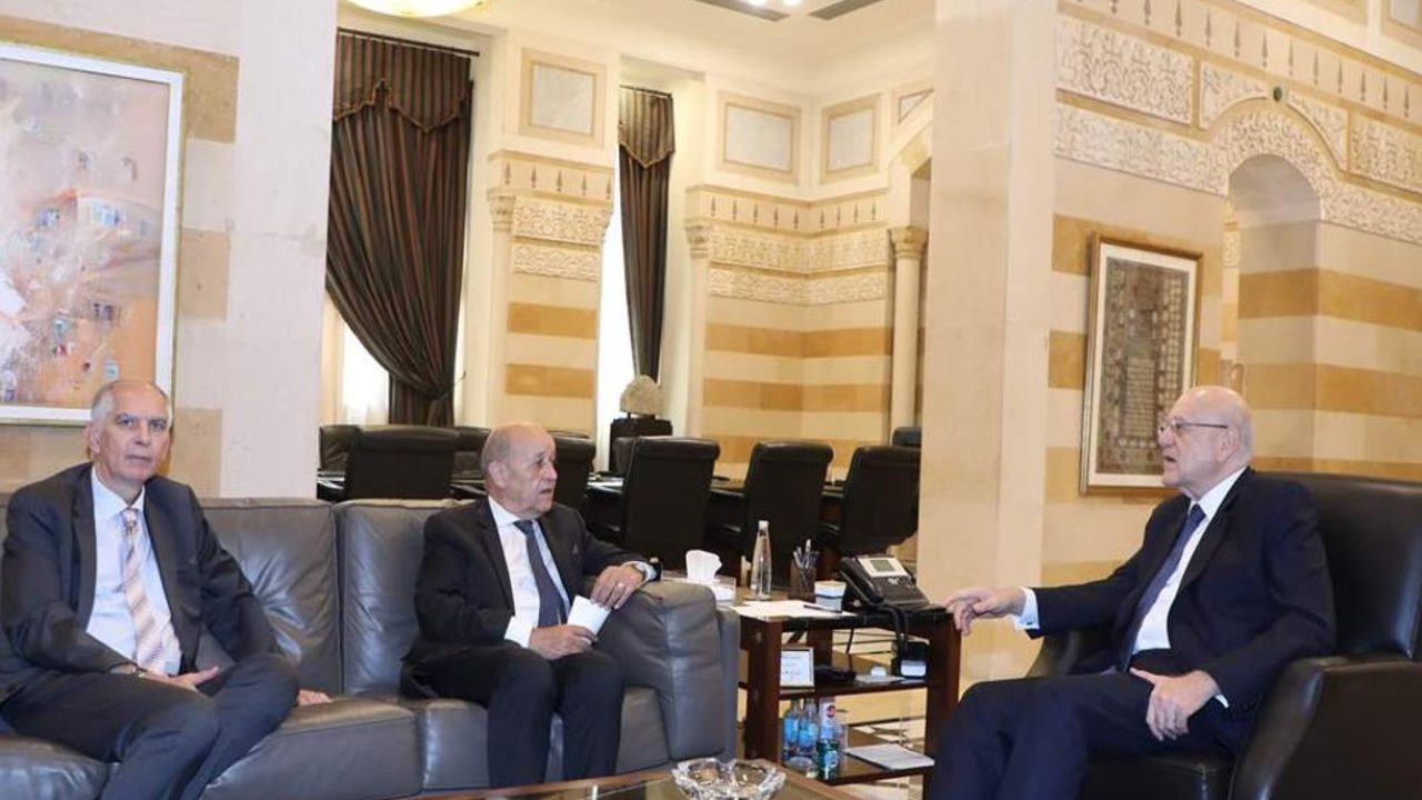 Najib Mikati and Jean Yves Le Drian and Herve Magro