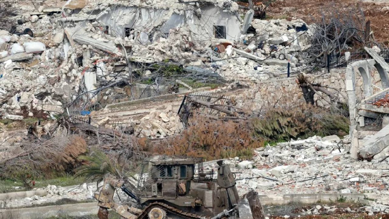 bulldozer amid destruction