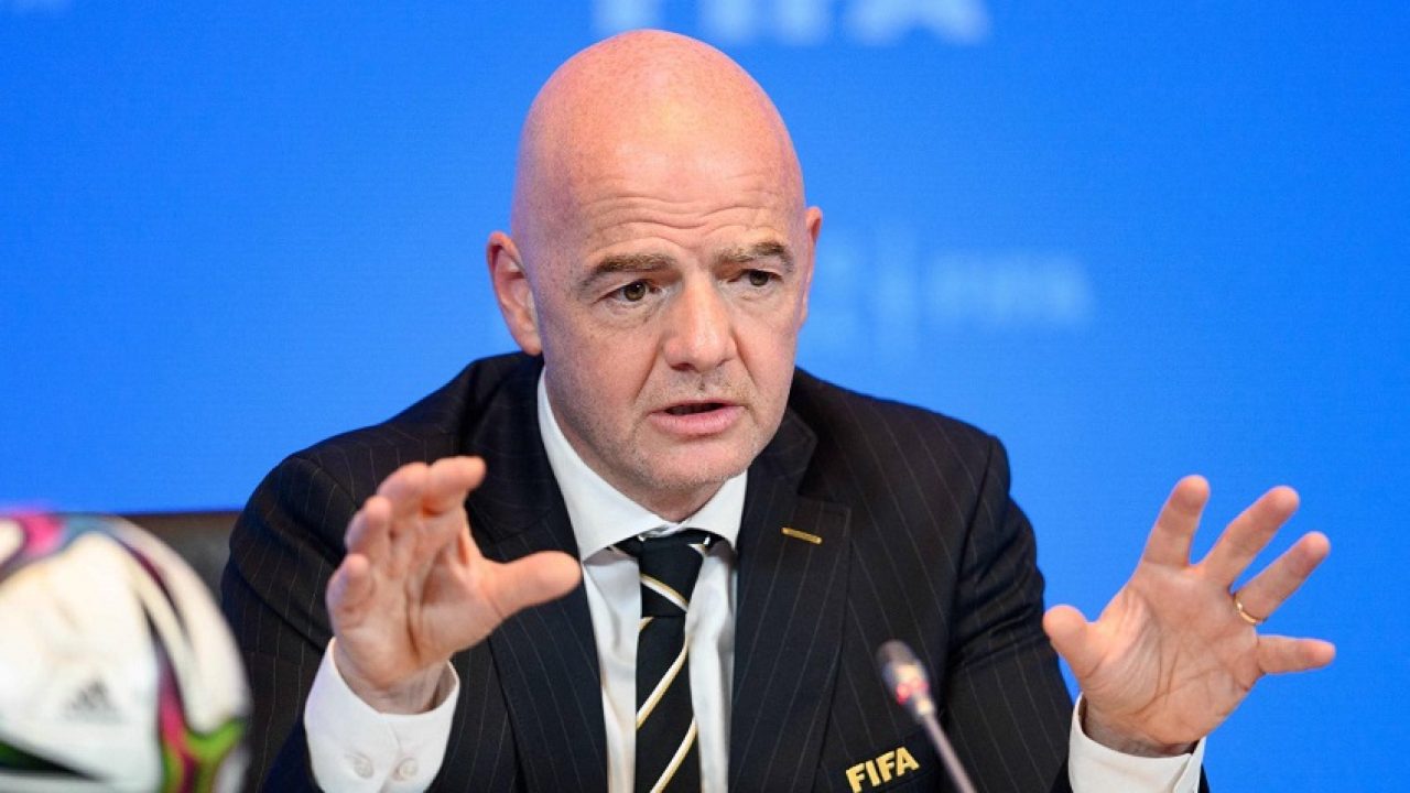This handout picture released by FIFA shows FIFA President Gianni Infantino speaking during a Council meeting of the World's football governing body at the Home of FIFA in Zurich, on October 20, 2021. - The International Football Federation (FIFA) will hold a summit on December 20 to consider its controversial proposal for a World Cup every two years, which it has been pushing for several weeks, it was announced on October 20, 2021. (Photo by Harold Cunningham / FIFA / AFP) / RESTRICTED TO EDITORIAL USE - MANDATORY CREDIT "AFP PHOTO / FIFA / HAROLD CUNNINGHAM" - NO MARKETING NO ADVERTISING CAMPAIGNS - DISTRIBUTED AS A SERVICE TO CLIENTS