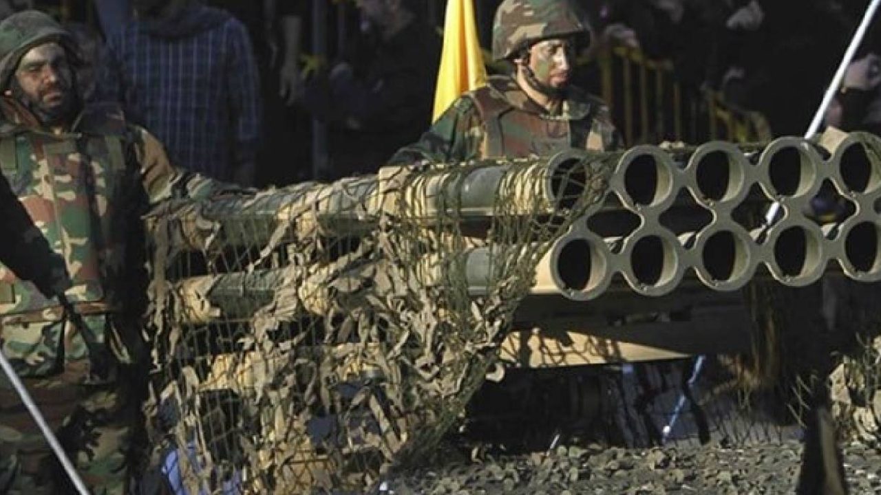 hezbollah fighters with rocket launcher