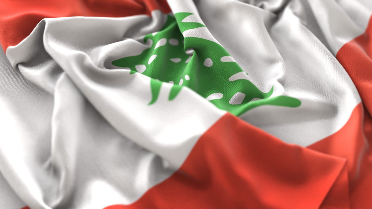 Lebanon Flag Ruffled Beautifully Waving Macro Close-Up Shot Lebanon Flag Ruffled Beautifully Waving Macro Close-Up Shot