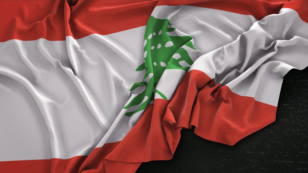 Lebanon Flag Wrinkled On Dark Background 3D Render Lebanon Flag Wrinkled On Dark Background 3D Render