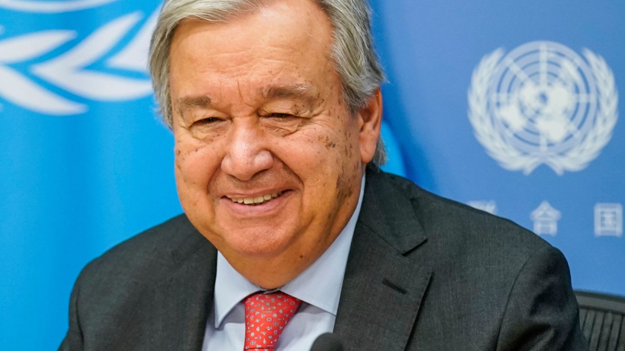 NEW YORK - NEW YORK - SEPTEMBER 13: United Nations Secretary General Antonio Guterres smiles as he attends a press conference at United Nations headquarters on September 13, 2023 in New York. (Photo by Eduardo Munoz Alvarez/VIEWpress/Getty Images)