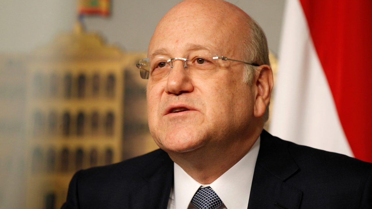 FILE PHOTO: Lebanon's Prime Minister Najib Mikati speaks during a news conference at the Grand Serail, the government headquarters, in Beirut, March 22, 2013. REUTERS/ Mohamed Azakir