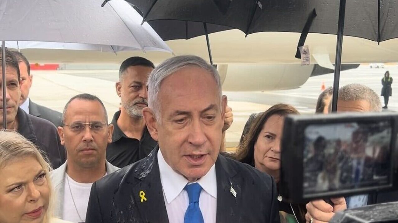 netanyahu visit to new york under the rain