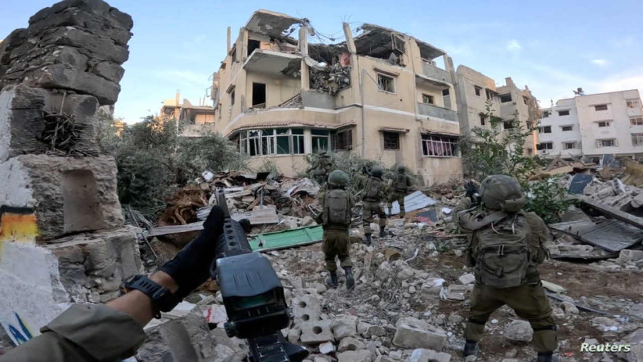 Israeli soldiers operate in the Gaza Strip amid the ongoing conflict between Israel and the Palestinian Islamist group Hamas, in this screen grab taken from a handout video released on December 4, 2023. Israel Defense Forces/Handout via REUTERS THIS IMAGE HAS BEEN SUPPLIED BY A THIRD PARTY