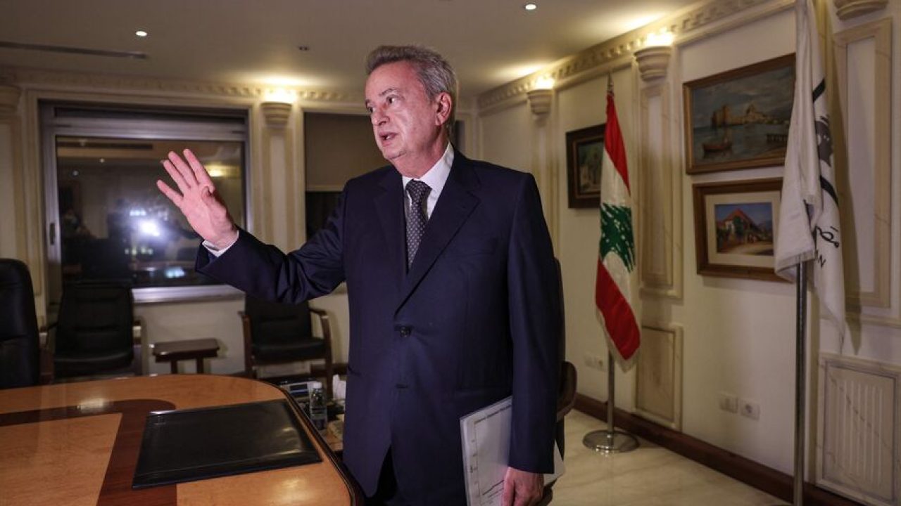 LEBANON-ECONOMY-CURRENCY Lebanon's Central Bank Governor Riad Salameh gestures during an interview with AFP at his office in the capital Beirut on December 20, 2021. (Photo by JOSEPH EID / AFP) (Photo by JOSEPH EID/AFP via Getty Images)