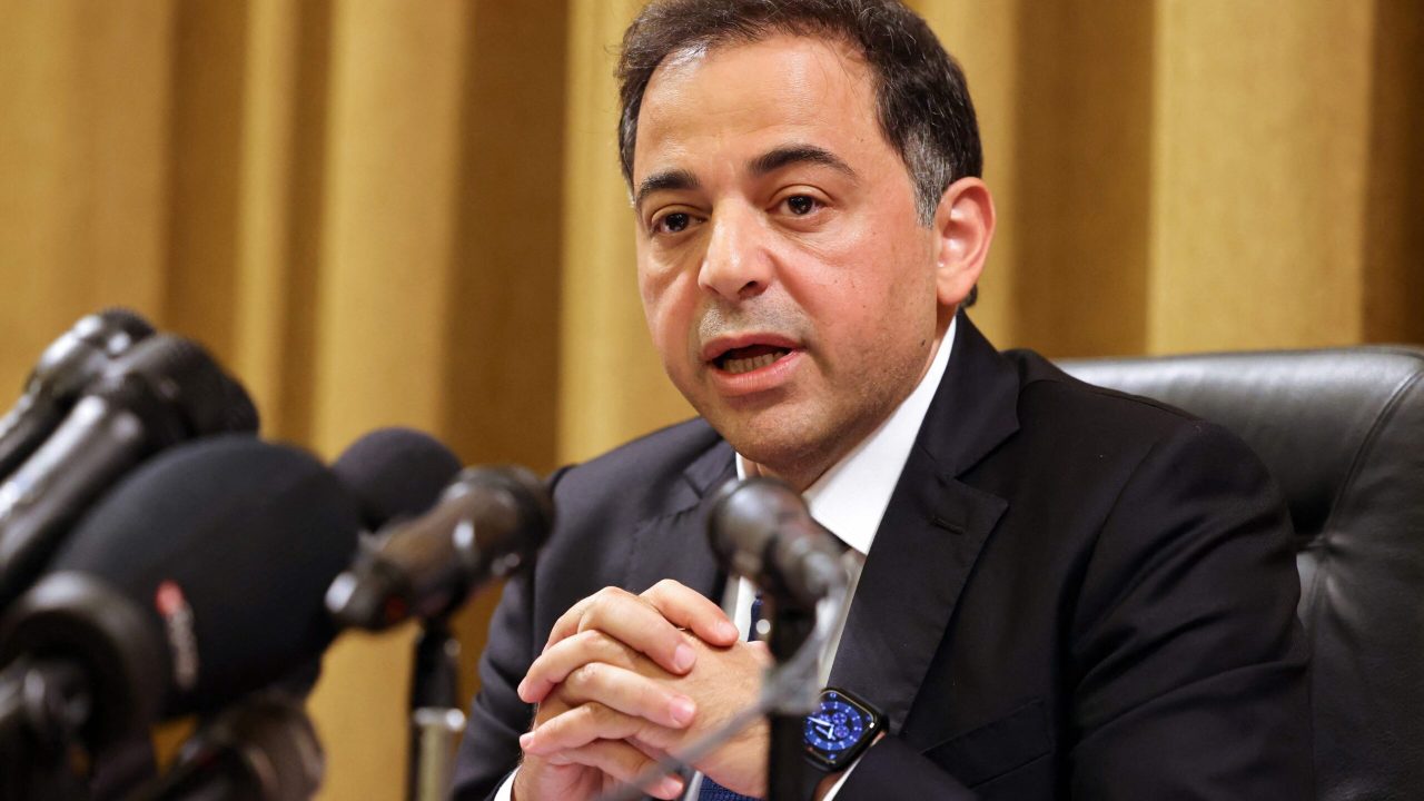 Wassim Manssouri, vice governor of Lebanon's central bank, speaks during a press conference at the bank's headquarters in Beirut on July 31, 2023. (Photo by JOSEPH EID / AFP) (Photo by JOSEPH EID/AFP via Getty Images)