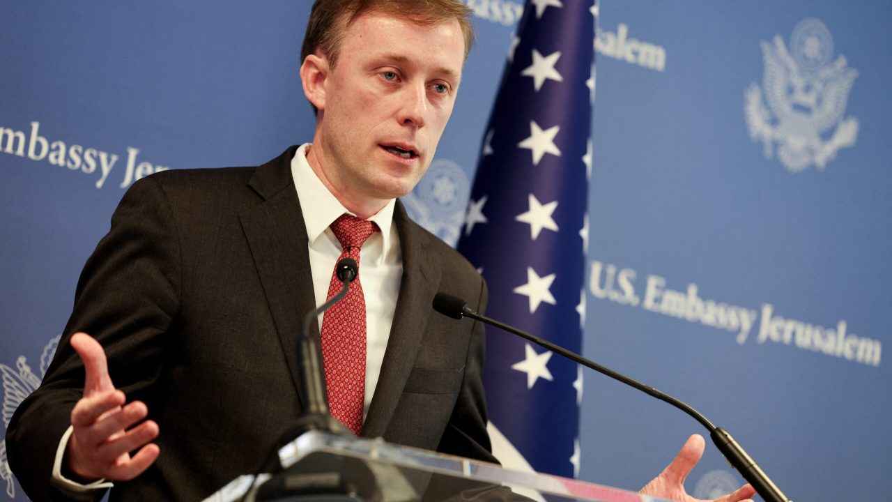 U.S. National Security Advisor Jake Sullivan speaks during a press briefing, amid the ongoing conflict between Israel and the Palestinian Islamist group Hamas, in Tel Aviv, Israel, December 15, 2023. REUTERS/Violeta Santos Moura